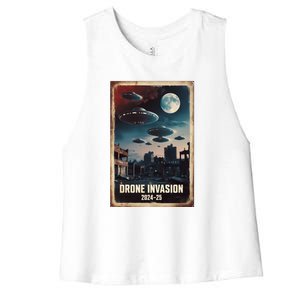 Drones New Jersey Ufo Uap Alien Invasion Women's Racerback Cropped Tank