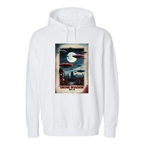 Drones New Jersey Ufo Uap Alien Invasion Garment-Dyed Fleece Hoodie