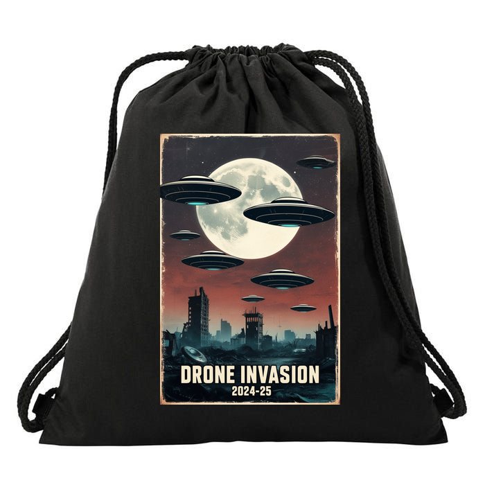 Drones New Jersey Ufo Uap Alien Invasion Drawstring Bag