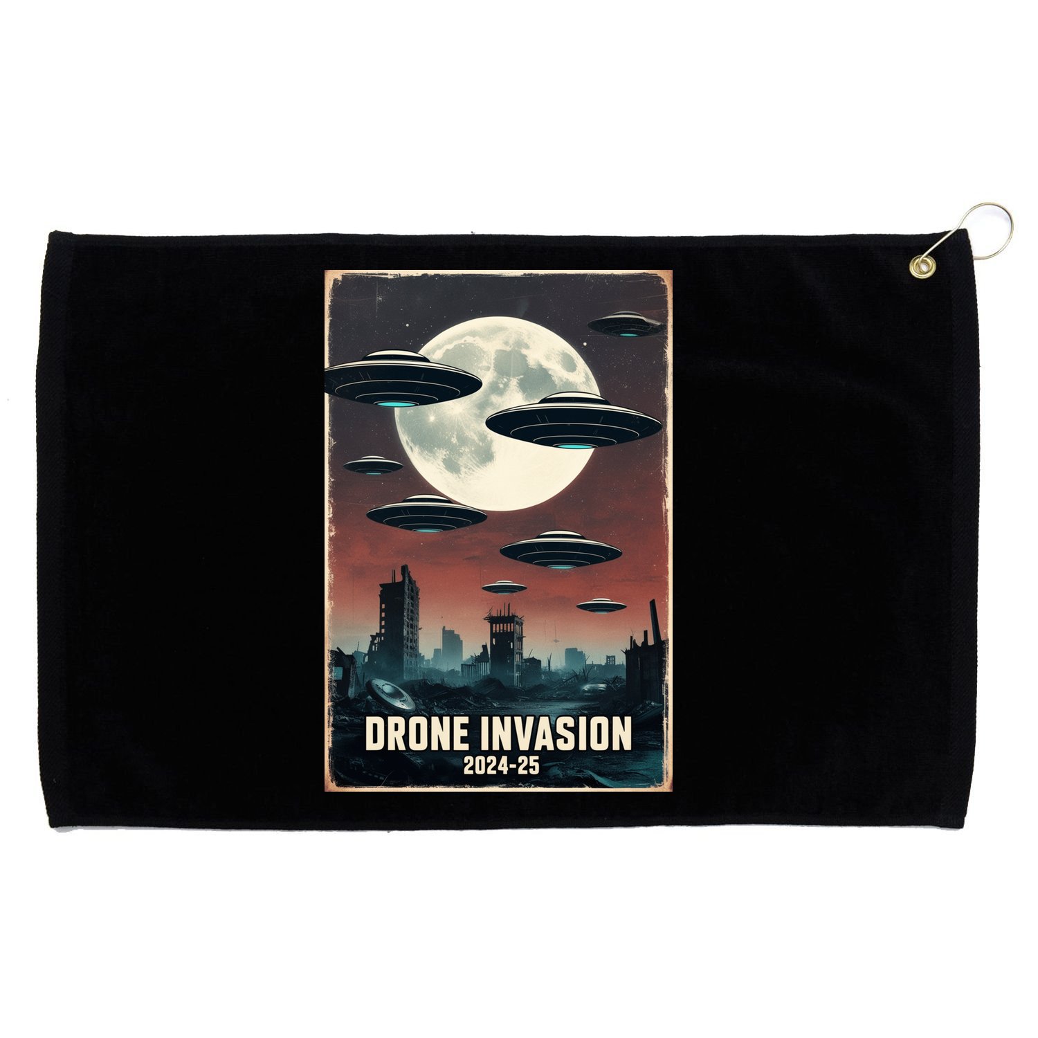 Drones New Jersey Ufo Uap Alien Invasion Grommeted Golf Towel