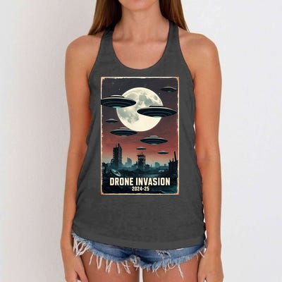 Drones New Jersey Ufo Uap Alien Invasion Women's Knotted Racerback Tank