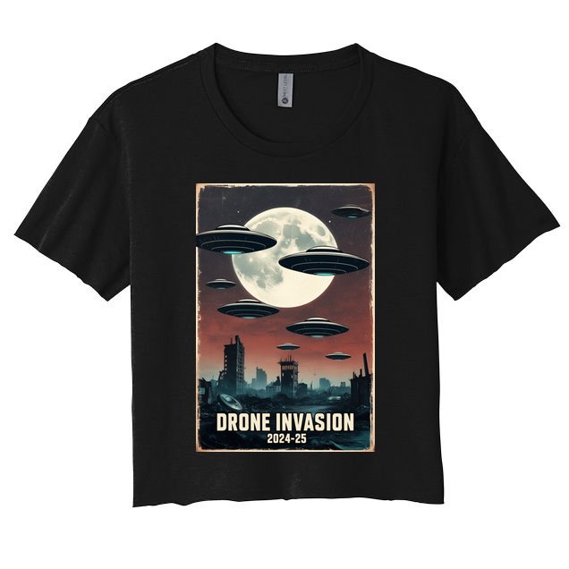 Drones New Jersey Ufo Uap Alien Invasion Women's Crop Top Tee