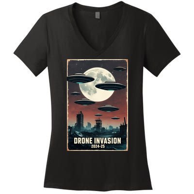 Drones New Jersey Ufo Uap Alien Invasion Women's V-Neck T-Shirt