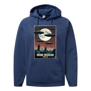 Drones New Jersey Ufo Uap Alien Invasion Performance Fleece Hoodie