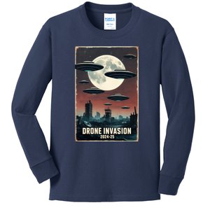 Drones New Jersey Ufo Uap Alien Invasion Kids Long Sleeve Shirt