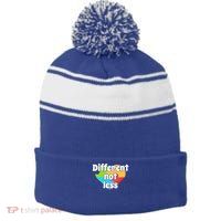 Different Not Less Autism Awareness Stripe Pom Pom Beanie