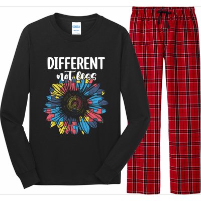 Different Not Less Sunflower Autism Puzzle Awareness Month Gift Long Sleeve Pajama Set