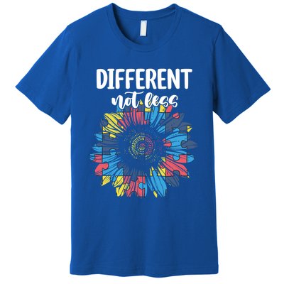 Different Not Less Sunflower Autism Puzzle Awareness Month Gift Premium T-Shirt