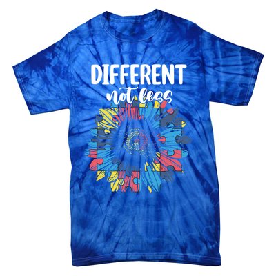 Different Not Less Sunflower Autism Puzzle Awareness Month Gift Tie-Dye T-Shirt