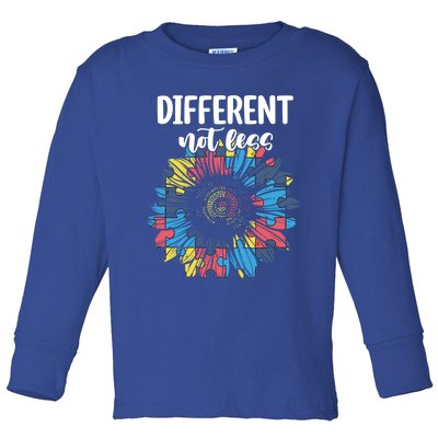 Different Not Less Sunflower Autism Puzzle Awareness Month Gift Toddler Long Sleeve Shirt