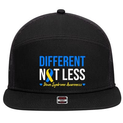Different Not Less World Down Syndrome Awareness Day Ribbon 7 Panel Mesh Trucker Snapback Hat