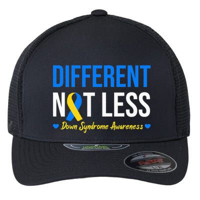 Different Not Less World Down Syndrome Awareness Day Ribbon Flexfit Unipanel Trucker Cap