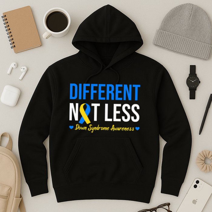 Different Not Less World Down Syndrome Awareness Day Ribbon Hoodie