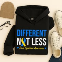 Different Not Less World Down Syndrome Awareness Day Ribbon Hoodie