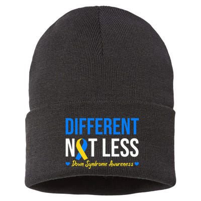 Different Not Less World Down Syndrome Awareness Day Ribbon Sustainable Knit Beanie