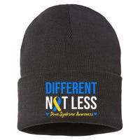 Different Not Less World Down Syndrome Awareness Day Ribbon Sustainable Knit Beanie
