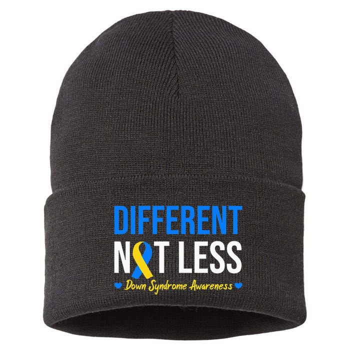Different Not Less World Down Syndrome Awareness Day Ribbon Sustainable Knit Beanie