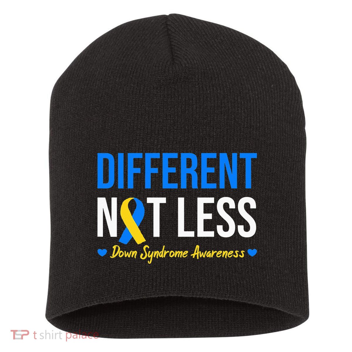 Different Not Less World Down Syndrome Awareness Day Ribbon Short Acrylic Beanie