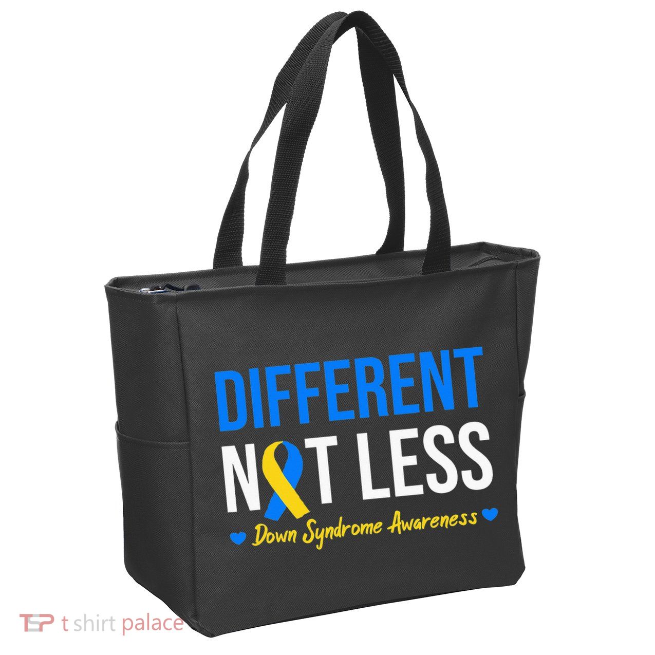 Different Not Less World Down Syndrome Awareness Day Ribbon Zip Tote Bag