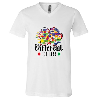 Different Not Less Puzzle Autism Awareness Month Gift V-Neck T-Shirt