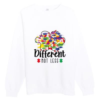 Different Not Less Puzzle Autism Awareness Month Gift Premium Crewneck Sweatshirt