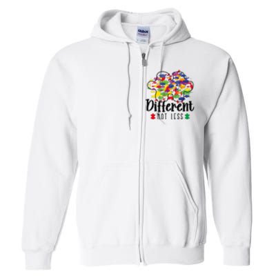 Different Not Less Puzzle Autism Awareness Month Gift Full Zip Hoodie