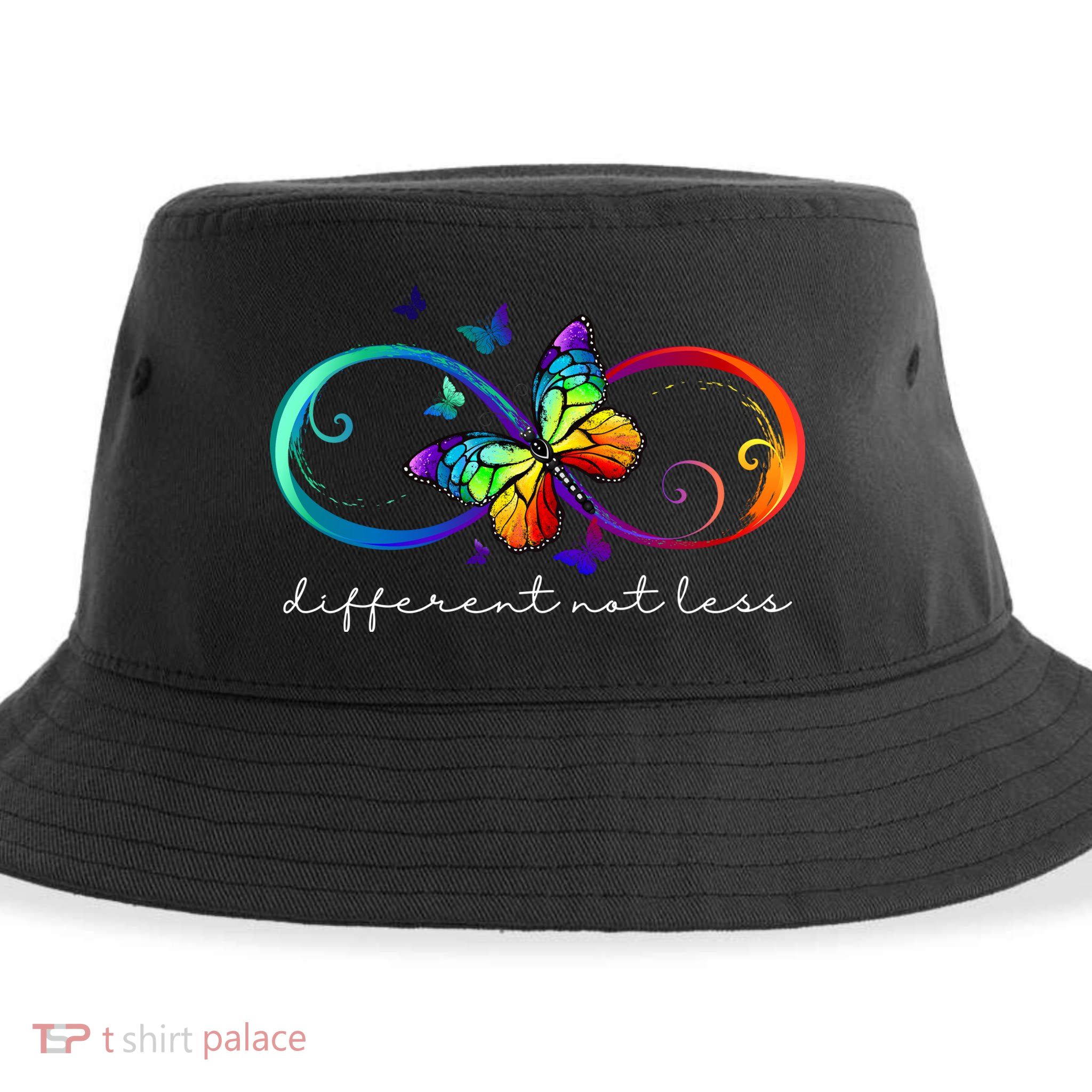 Different Not Less Autism Awareness Neurodiversity Butterfly Sustainable Bucket Hat