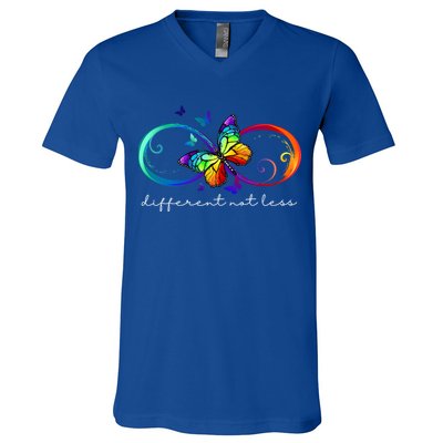 Different Not Less Autism Awareness Neurodiversity Butterfly V-Neck T-Shirt