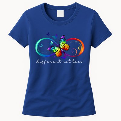 Different Not Less Autism Awareness Neurodiversity Butterfly Womens T-Shirt