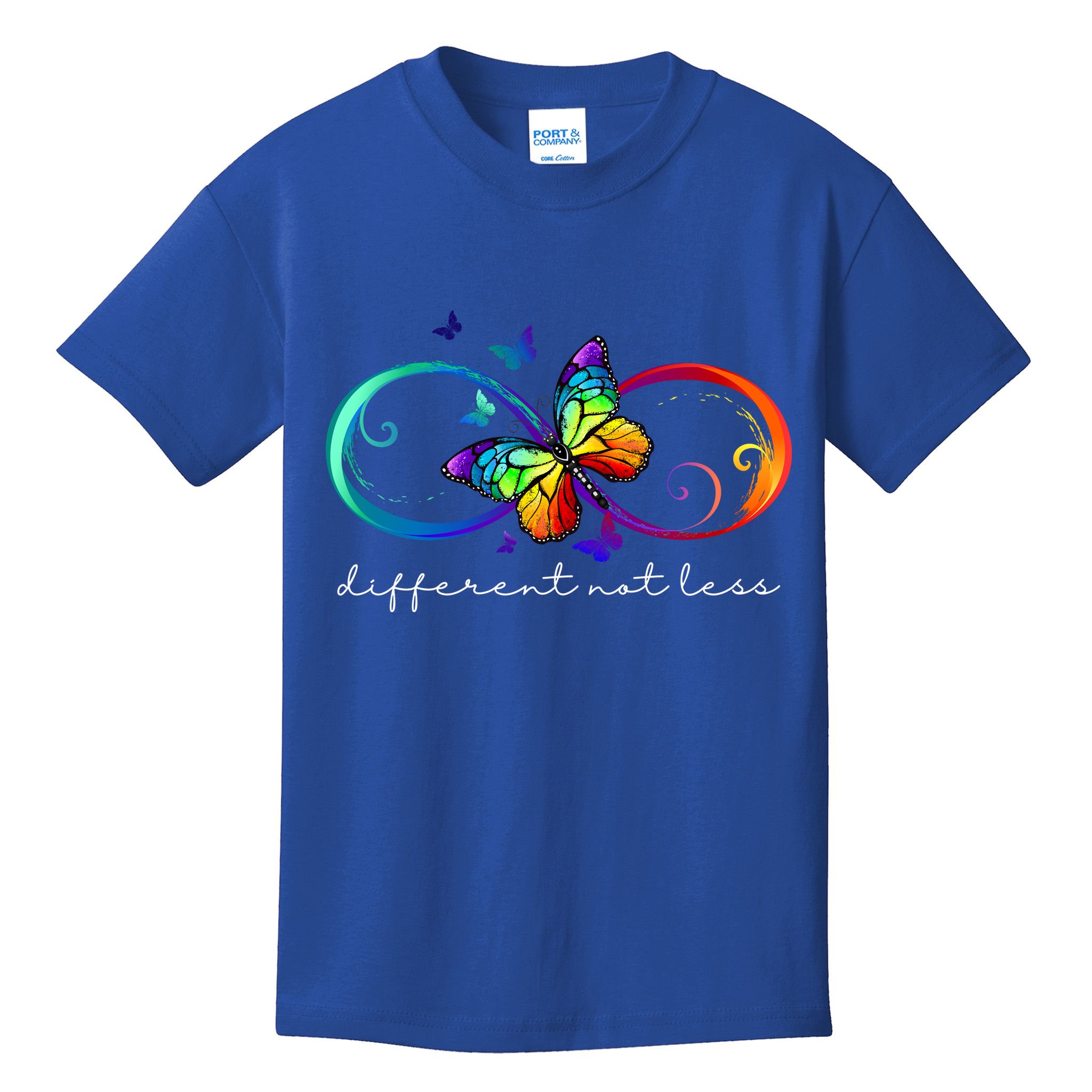 Different Not Less Autism Awareness Neurodiversity Butterfly Kids T-Shirt