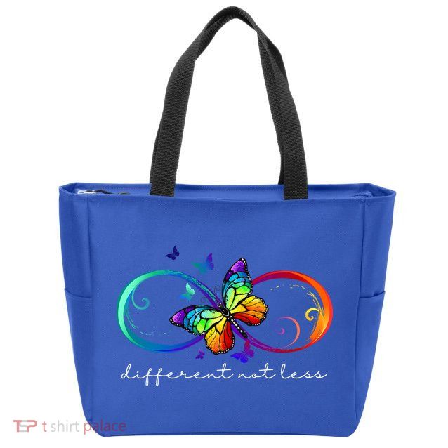 Different Not Less Autism Awareness Neurodiversity Butterfly Zip Tote Bag