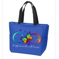 Different Not Less Autism Awareness Neurodiversity Butterfly Zip Tote Bag
