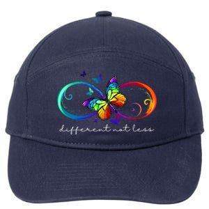 Different Not Less Autism Awareness Neurodiversity Butterfly 7-Panel Snapback Hat