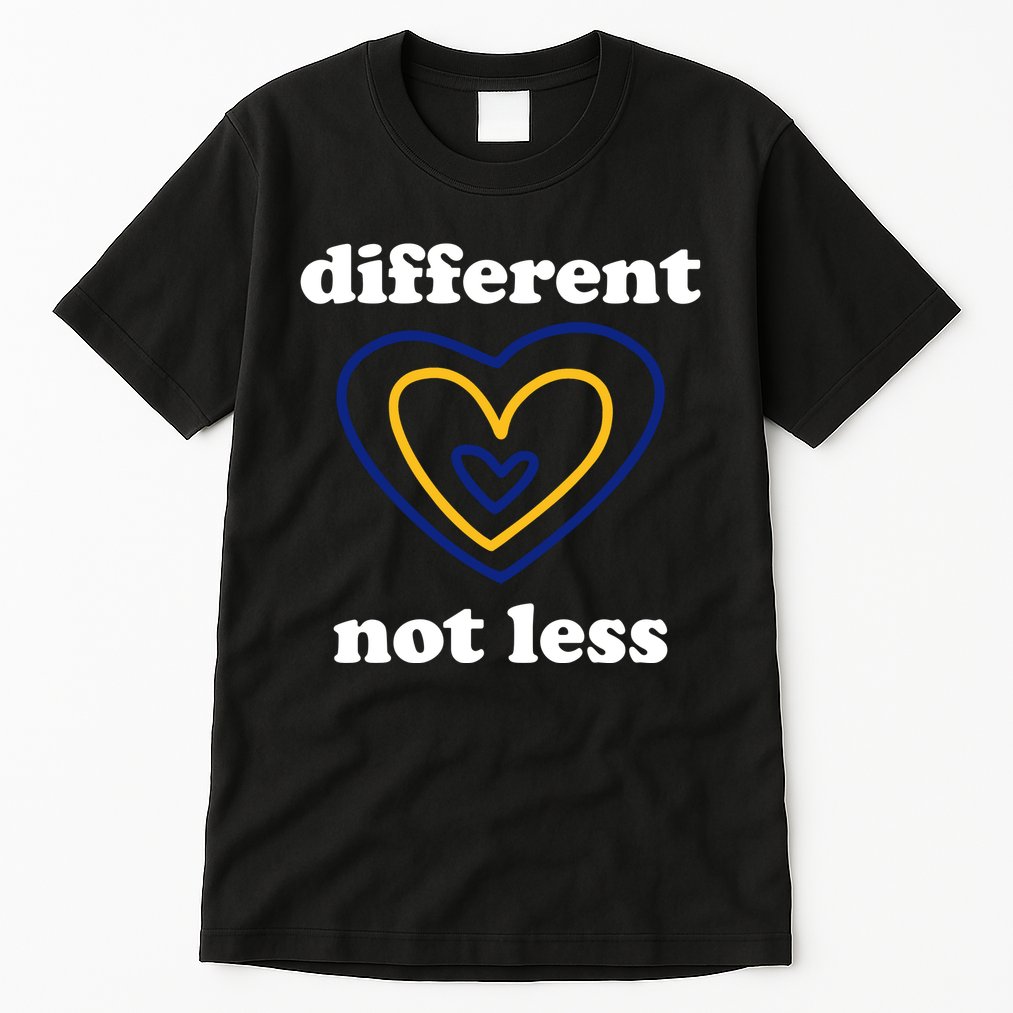Different Not Less Down Syndrome Awareness Heart Tall T-Shirt