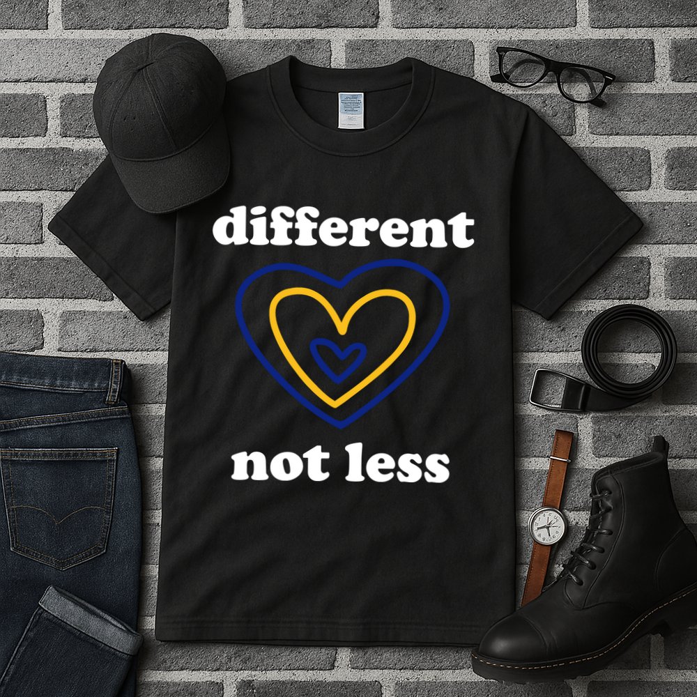 Different Not Less Down Syndrome Awareness Heart Tall T-Shirt