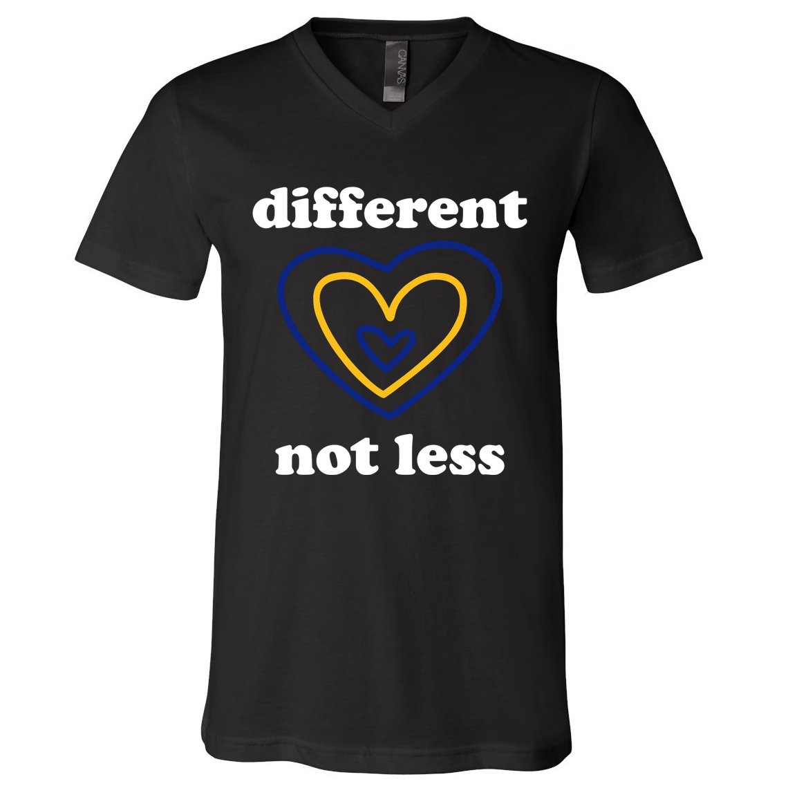Different Not Less Down Syndrome Awareness Heart V-Neck T-Shirt
