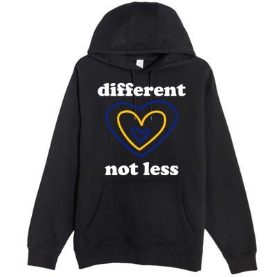 Different Not Less Down Syndrome Awareness Heart Premium Pullover Hoodie