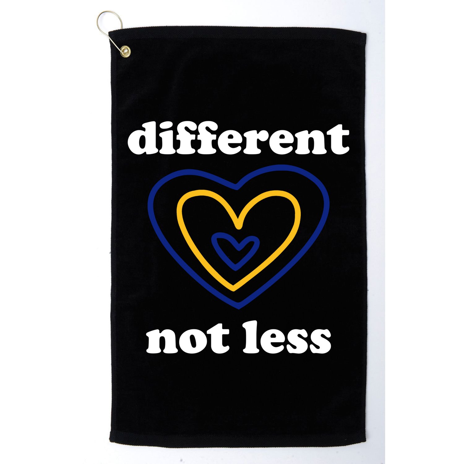 Different Not Less Down Syndrome Awareness Heart Golf Towel