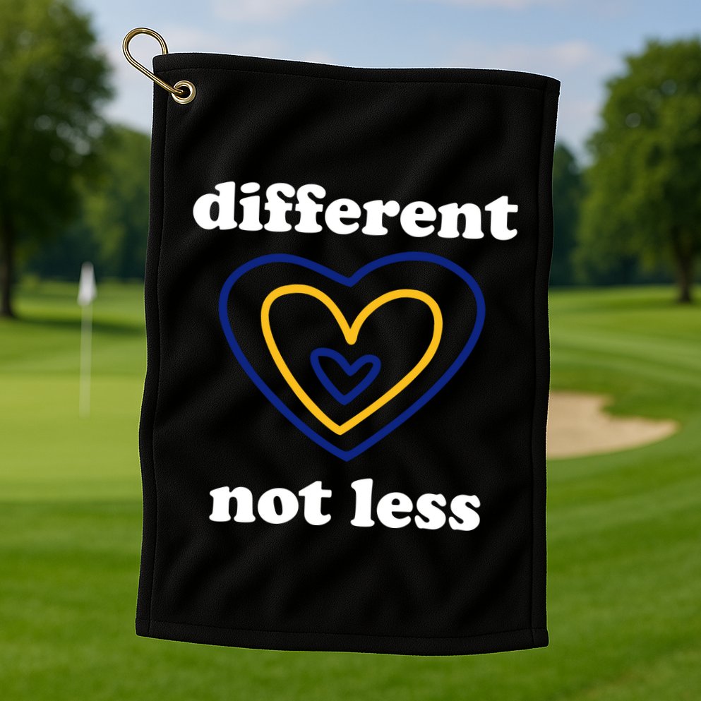 Different Not Less Down Syndrome Awareness Heart Golf Towel
