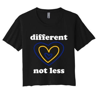 Different Not Less Down Syndrome Awareness Heart Crop Top