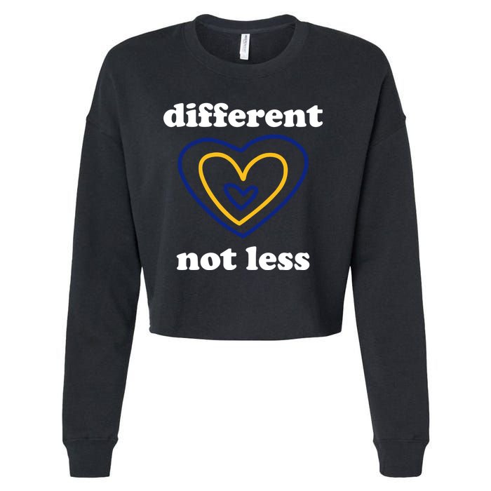 Different Not Less Down Syndrome Awareness Heart Cropped Pullover Crew
