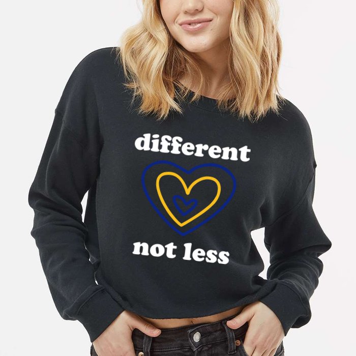 Different Not Less Down Syndrome Awareness Heart Cropped Pullover Crew