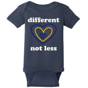 Different Not Less Down Syndrome Awareness Heart Baby Bodysuit