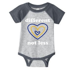 Different Not Less Down Syndrome Awareness Heart Infant Baby Jersey Bodysuit