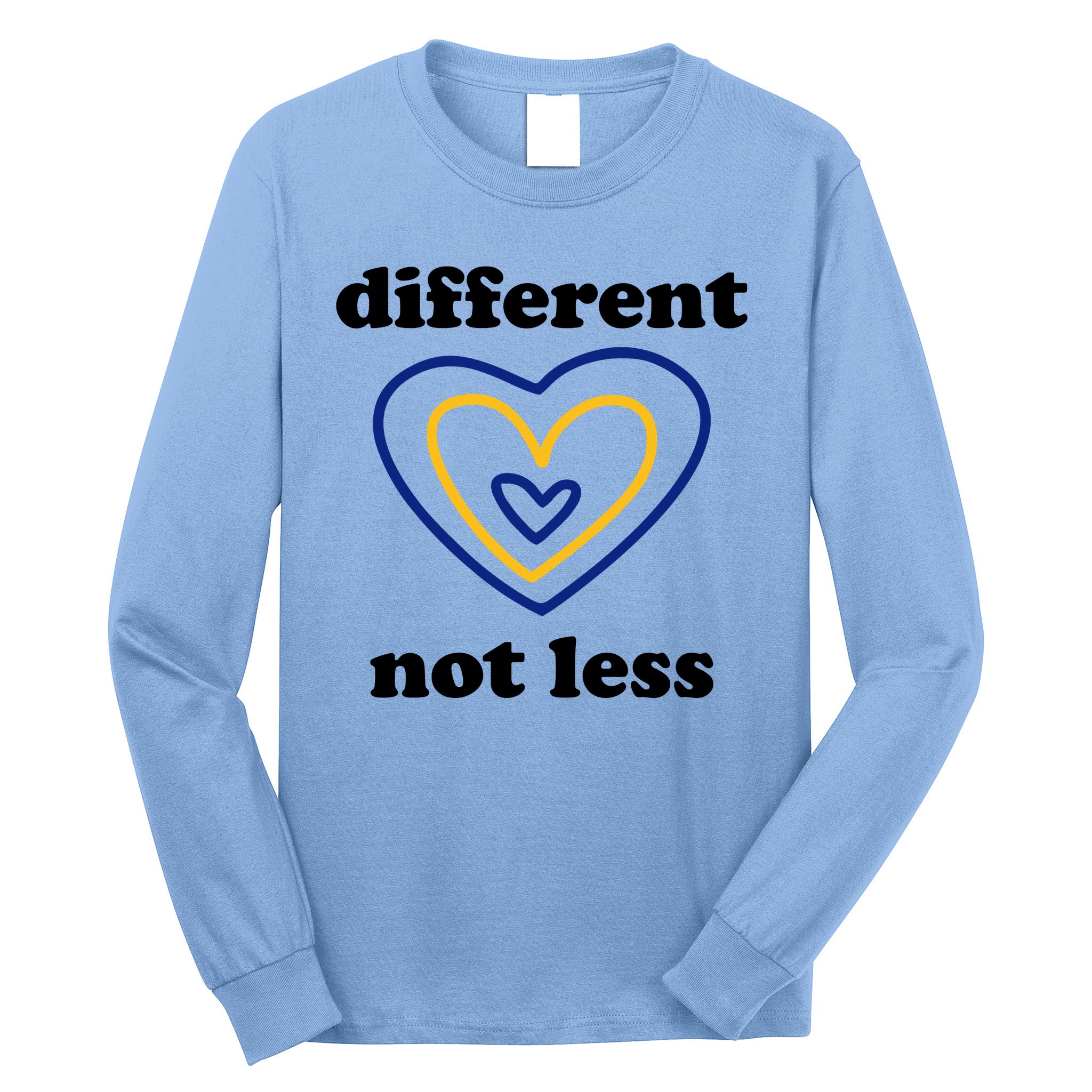 Different Not Less Down Syndrome Awareness Heart Long Sleeve Shirt