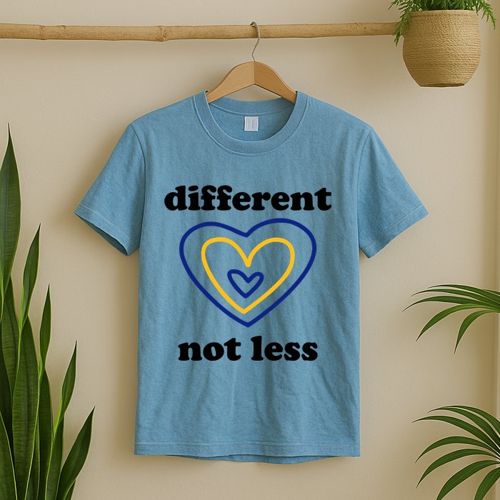 Different Not Less Down Syndrome Awareness Heart T-Shirt