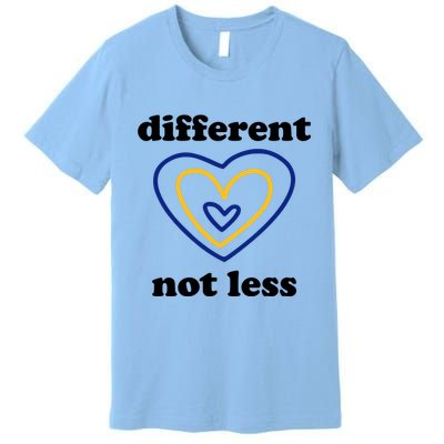 Different Not Less Down Syndrome Awareness Heart Premium T-Shirt