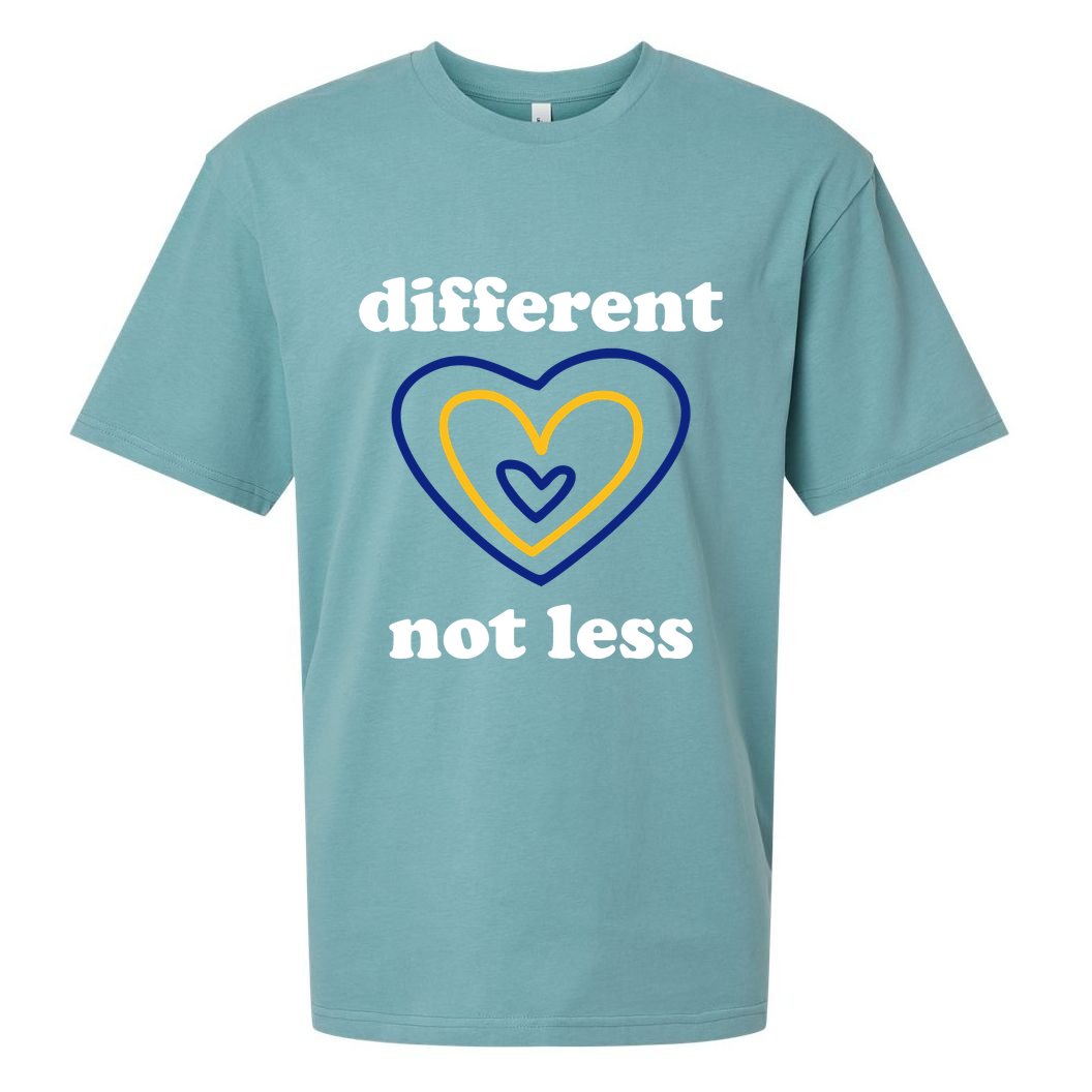 Different Not Less Down Syndrome Awareness Heart Sueded Cloud Jersey T-Shirt