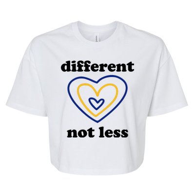 Different Not Less Down Syndrome Awareness Heart Bella+Canvas Jersey Crop Tee