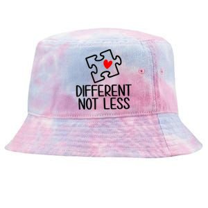 Diiferent Not Less Autism Awareness Puzzle Piece Heart Tie-Dyed Bucket Hat